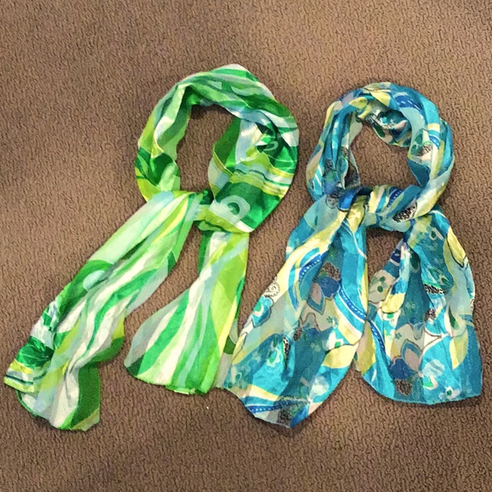 Set of 2 - Blue & Green Scarfs